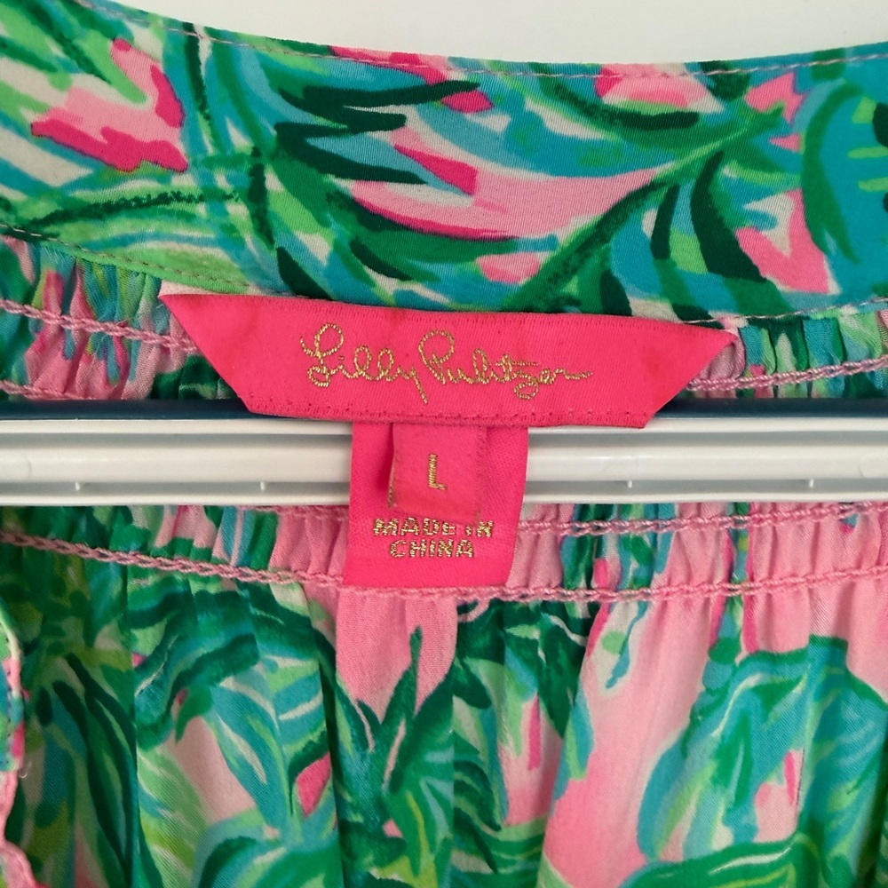 Lilly Pulitzer Pink and Green Tropical Print Top - Picture 3 of 3